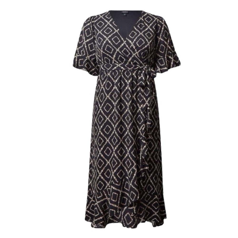 Torrid Black Floral Geometric Maxi Georgette Surplice Hi-Low Dress 3X NWT - Picture 16 of 16